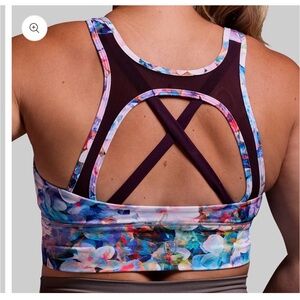 Born Primitive Floral Multicolor Strappy Sports Bra with Plum Accents